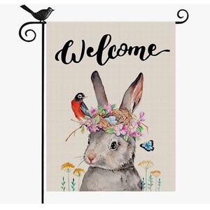 Double Sided Cute Bunny Welcome Farmhouse Garden Flag 12 X 18 NEW